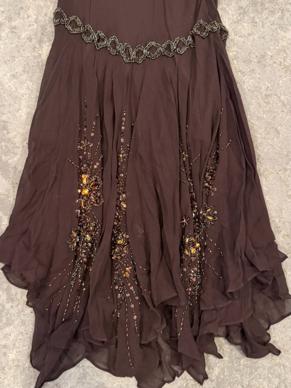 Sue Wong Dress Y2K Sexy Beaded 45 Flapper Coffee Brown Chocolate Midi SILK New - Picture 6 of 16